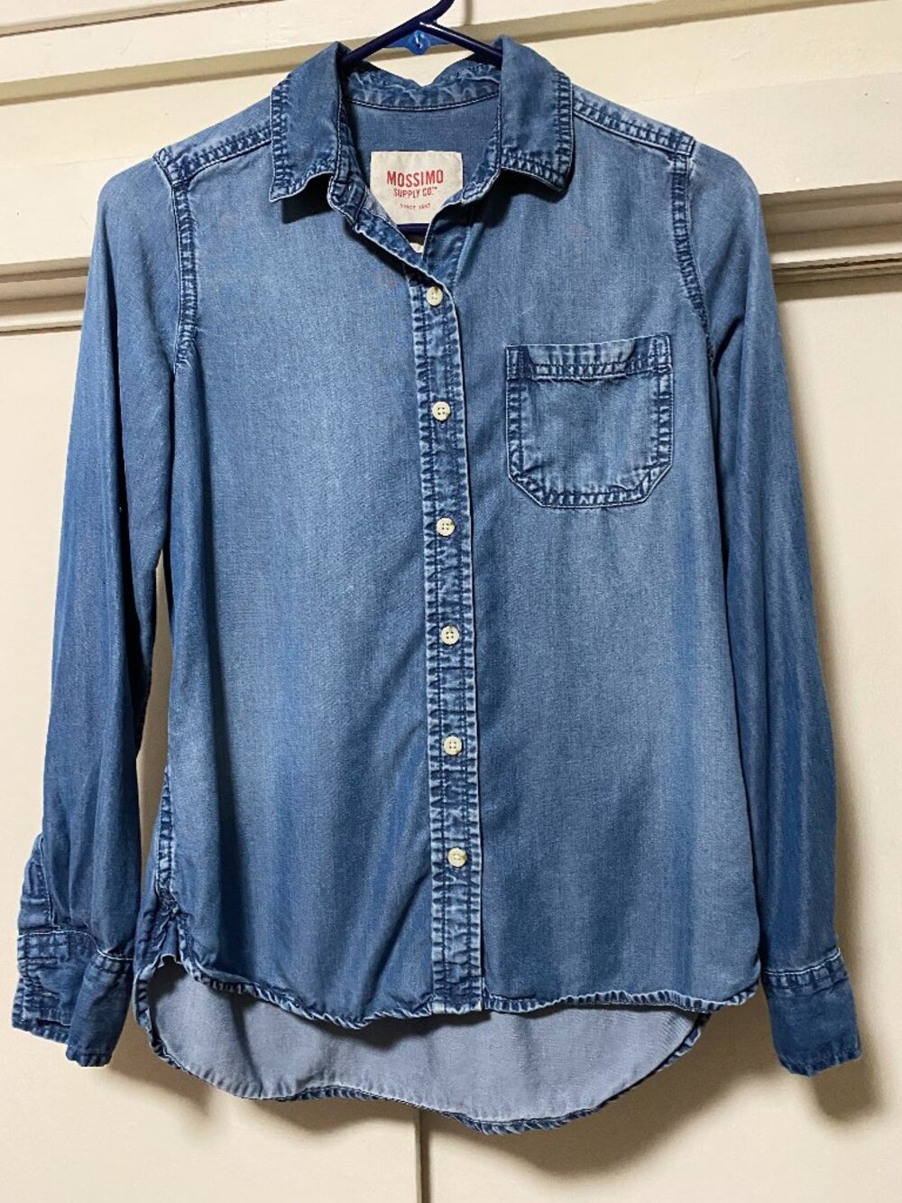 Mossimo Supply Co., long sleeve, denim, button-down shirt, size XS